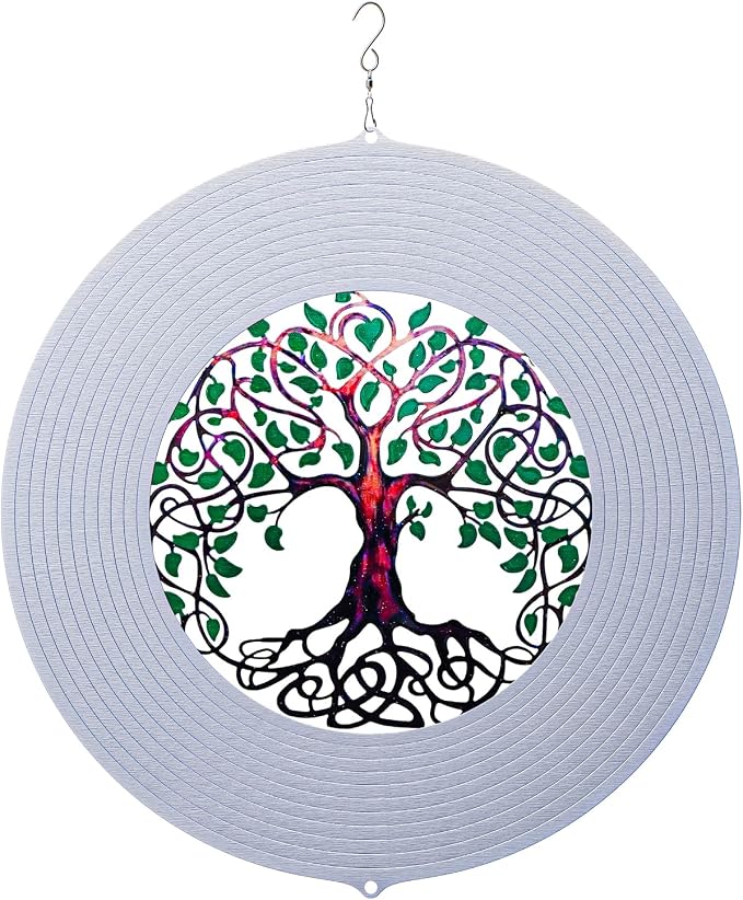 ISEO Tree of Life Wind Spinner Outdoor, 12 Inch 3D Metal Hanging Garden Decor, Yard Art for Porch Patio Balcony, Gift for Women Mom Grandma