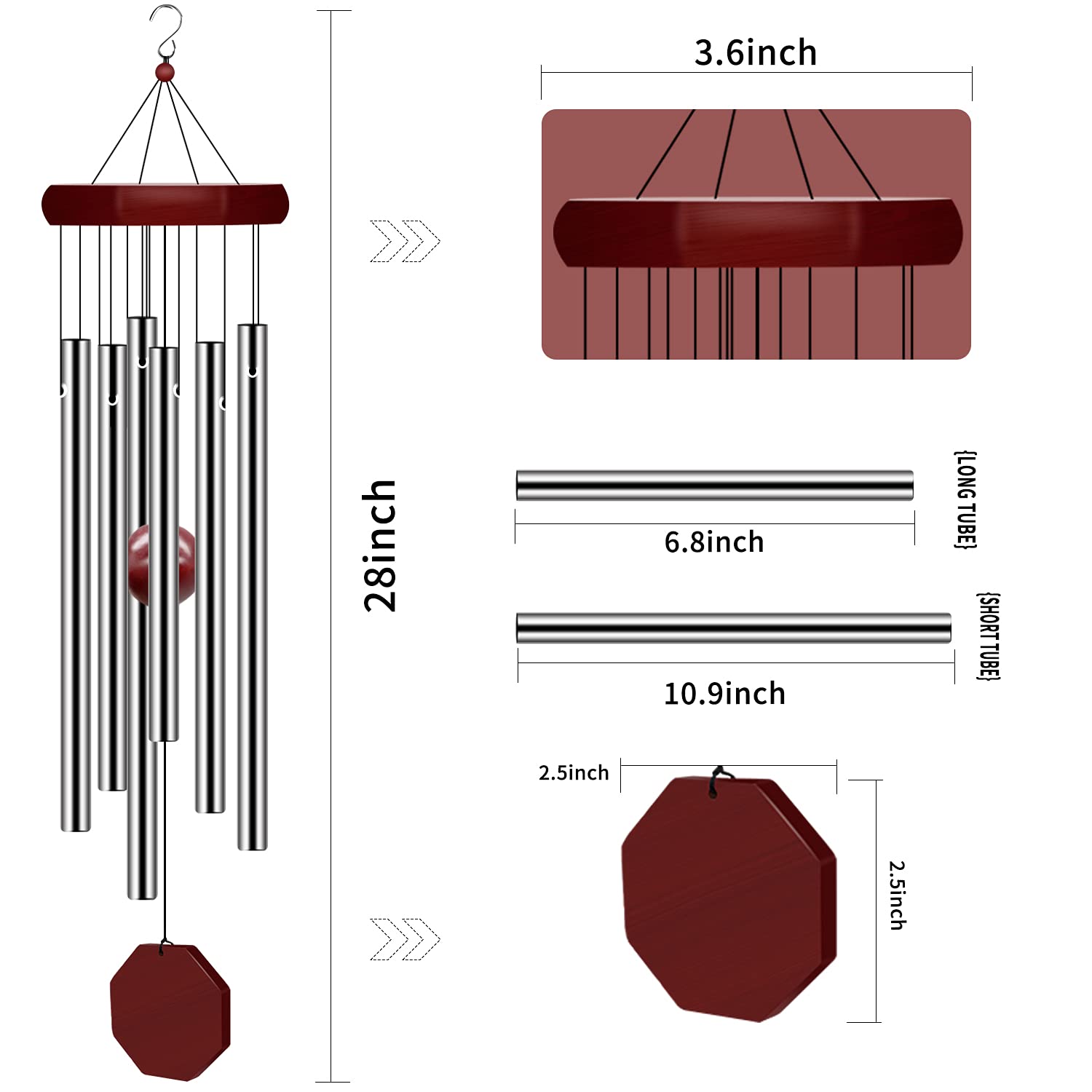 Memorial Wind Chimes Outdoor Large Deep Tone, Sympathy Wind-Chime Personalized with 6 Tuned Tubes, Elegant Chime for Garden Patio Balcony and Home