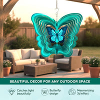 ISEO Butterfly Wind Spinner Outdoor, 12 Inch 3D Metal Hanging Garden Decor, Yard Art for Porch Patio Balcony, Gift for Women Mom Grandma