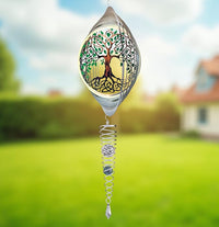 ISEO Tree of Life Wind Spinner with Gazing Ball, Mini 6.5 Inch Hanging Garden Decor, 3D Metal Yard Art for Porch Patio Balcony, Gift for Women