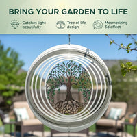 ISEO Tree of Life Wind Spinner Outdoor, 12 Inch 3D Metal Hanging Garden Decor, Yard Art for Porch Patio Balcony, Gift for Women Mom Grandma