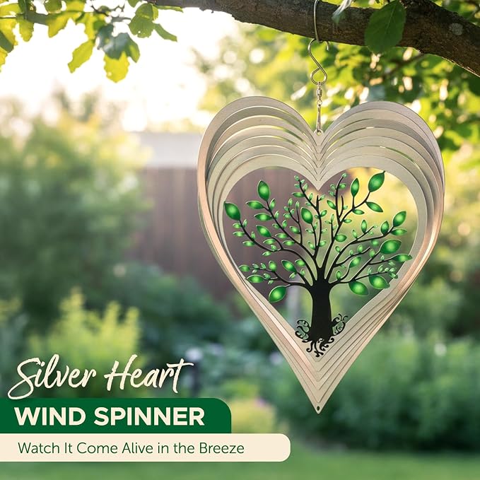 Silver Heart Wind Spinner