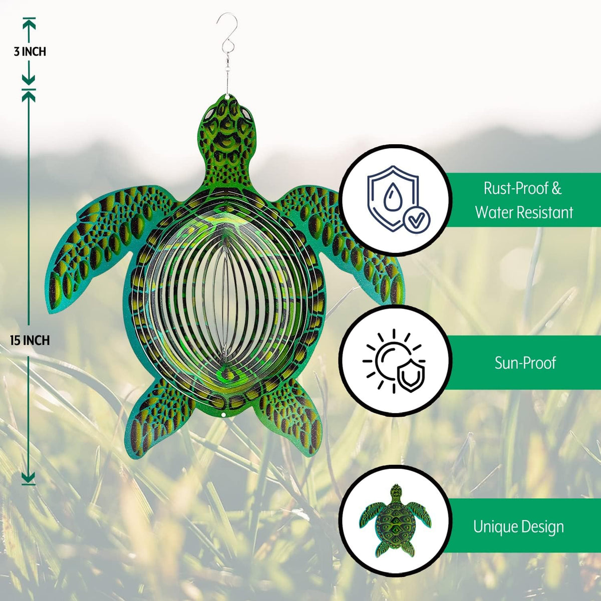 XL turtle wind spinner size: 15 inches tall