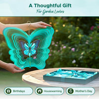 ISEO Butterfly Wind Spinner Outdoor, 12 Inch 3D Metal Hanging Garden Decor, Yard Art for Porch Patio Balcony, Gift for Women Mom Grandma