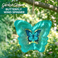 ISEO Butterfly Wind Spinner Outdoor, 12 Inch 3D Metal Hanging Garden Decor, Yard Art for Porch Patio Balcony, Gift for Women Mom Grandma