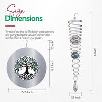 ISEO Tree of Life Wind Spinner with Gazing Ball, Mini 6.5 Inch Hanging Garden Decor, 3D Metal Yard Art for Porch Patio Balcony, Gift for Women