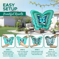 ISEO Butterfly Wind Spinner Outdoor, 12 Inch 3D Metal Hanging Garden Decor, Yard Art for Porch Patio Balcony, Gift for Women Mom Grandma