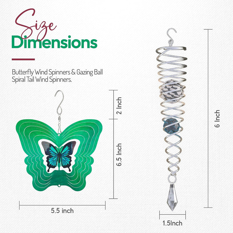 Mini butterfly wind spinner with gazing ball tail against the sky