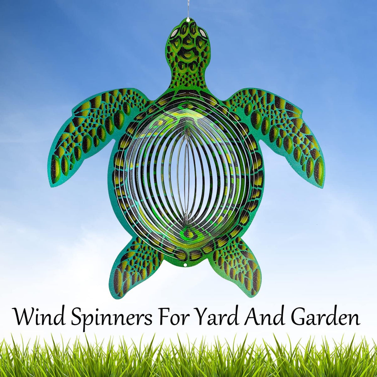 XL turtle wind spinner in the garden