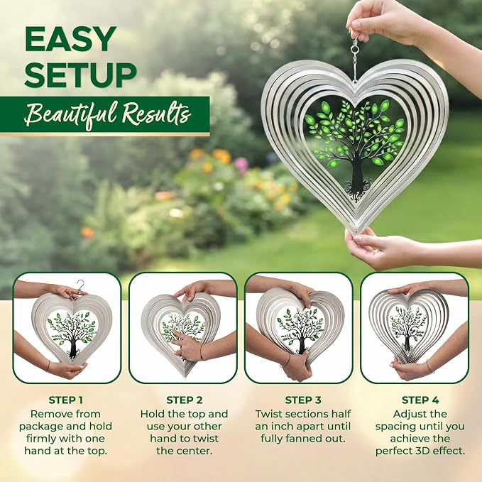 Silver Heart Wind Spinner