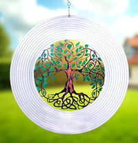ISEO Tree of Life Wind Spinner Outdoor, 12 Inch 3D Metal Hanging Garden Decor, Yard Art for Porch Patio Balcony, Gift for Women Mom Grandma