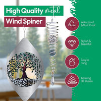 ISEO Tree of Life Wind Spinner with Gazing Ball, Mini 6.5 Inch Hanging Garden Decor, 3D Metal Yard Art for Porch Patio Balcony, Gift for Women