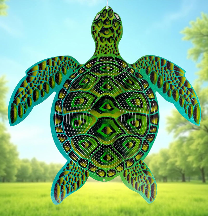 XL sea turtle wind spinner against a summer sky